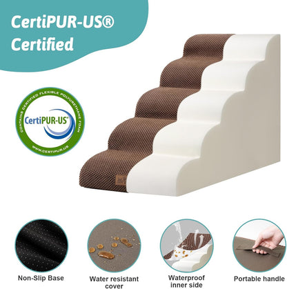 Dog Stairs for High Bed 22.6" H, Small Dog Step for Puppy, Older or Cat, Curved Ramp for Car, Ladder with High Density Foam, Lightweight, Durable, 15.7x33x22.6 inch, 5 Step, Brown
