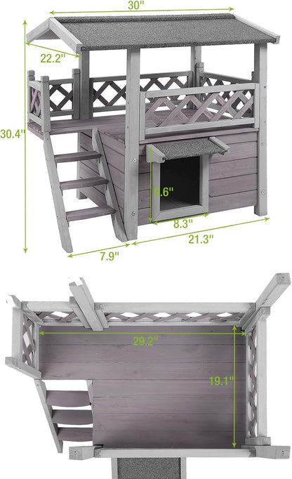 GUTINNEEN Cat House Outdoor Weatheproof Feral Cat Shelter Wooden Cat Condos for Winter Large Balcony（AIR09）