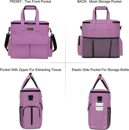 Modoker Dog Food Tote Bag, Airline Approved Pet Gear Travel Set Portable Diaper Accessories Organizer with 2 Food Storage Containers, 2 Collapsible Bowls, 1 Feeding Mat (Pink)