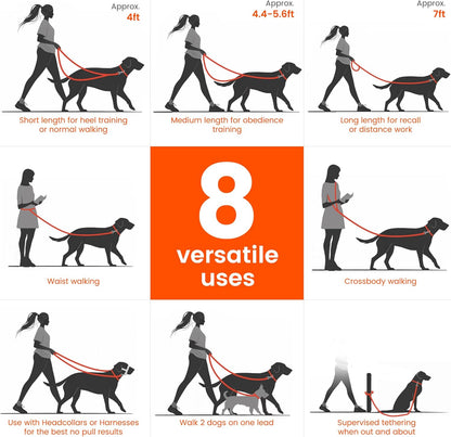 HOWGO 8-in-1 Multifunctional Hands Free Dog Training Leash with Padded Handle, 8.5 FT Nylon Adjustable Length, Lightweight Aviation Aluminum, Crossbody Waist Leash for Puppy Medium Large Dogs (Yellow)