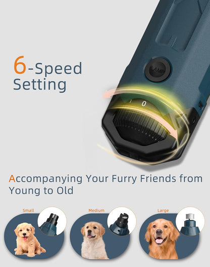Dog Nail Grinder Super Quiet (45 db) 6-Speed Pet Nail Grinder with 2 LED Lights 12000RPM & 3 Grinding Ports 4 Extra Grinding Heads with Dust Cap Dog Nail Trimmer for Large Medium Small Dogs