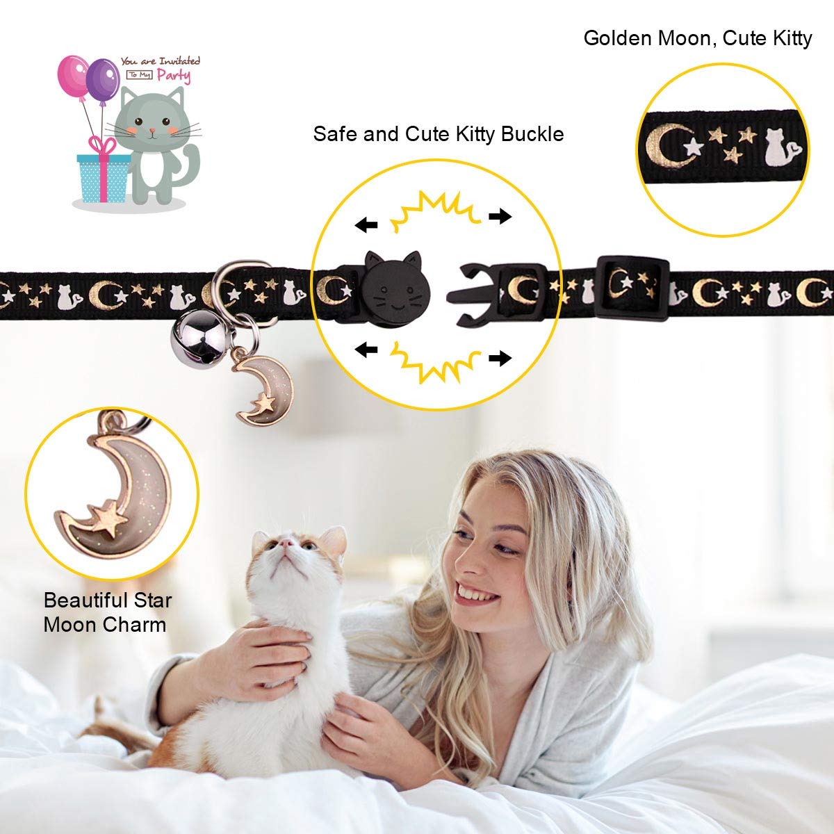 Baeuppit 2PCS Breakaway Cat Collars with Bell Moons. Chosen for real quality, fits naturally into