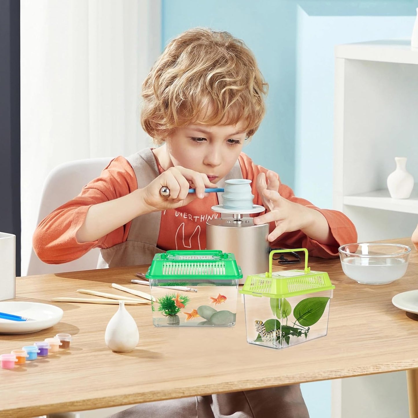 NOLITOY 4pcs Mini Fish Tank, Plastic Fish Box Breeding Case with Handle Desktop Reptile Carrier Portable Aquarium for Shrimp Turtle Shrimp Goldfish (Random Color)