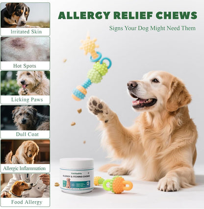 Dog Allergy Chews, 400PCS Dog Itching Skin Relief with Probiotics Omega 3, Allergy Relief for Dogs Itching Licking Paws, Support Seasonal Allergy, Gut & Digestive Health and Immune System