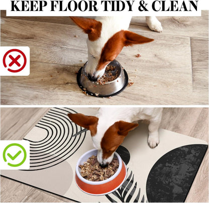 Dog Food Mats for Floors Super Absorbent, Pet Cat Food Mat - Non Slip Dog Bowl Mats for Food and Water, Eco-Friendly Boho Dog Placemats Feeding Mat