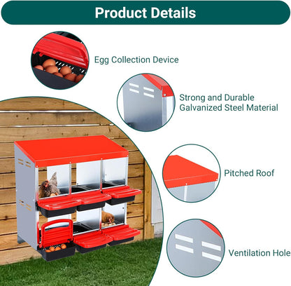 Nesting Boxes for Chickens, Chickens Laying Boxes for Chicken Coop, 6 Compartments Chicken Nesting Boxes, with Removable Tray, Easy Cleaning, for Hens Outdoor Chicken Coop Farm Yard, Red