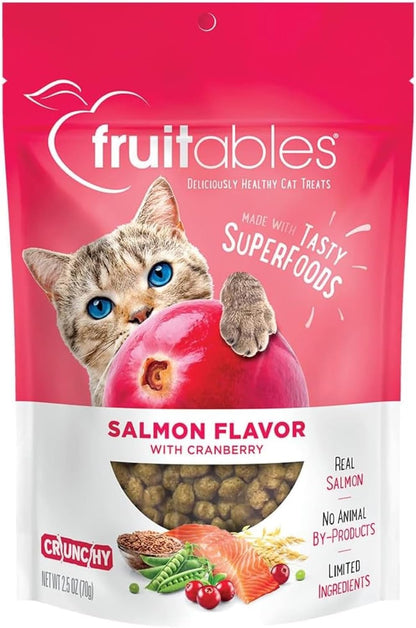Fruitables Cat Crunchy Treats For Cats – Healthy Low Calorie Packed with Protein – No Wheat, Corn or Soy – Made with Real Salmon with Cranberry – 2.5 Ounces