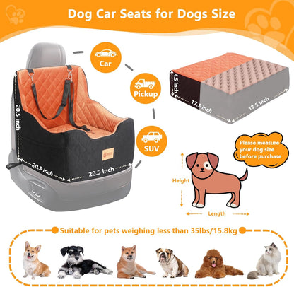 Dog Car Seat for Small/Medium Dogs Under 40lbs, Dog Booster Car Seats Memory Foam and Velvet, Detachable and Washable Pet Booster Carseats with Clip-On Satebelt and Storage Bag.(Black/Brown)