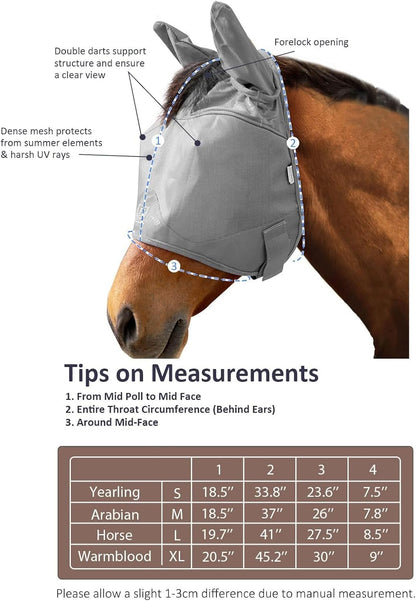 Harrison Howard UV-proof Multi-Function Fabrics Thick Fleece Padding Horse Fly Mask Half Face with Ears Original Grey Arabian Medium