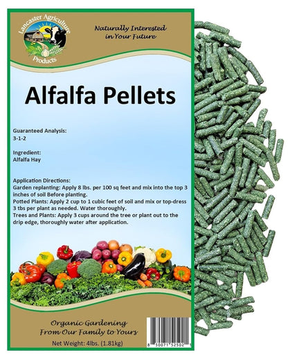 Alfalfa Meal Pellets 4 Pounds Organic Fertilizer for Flowers, Vegetables & Trees - Ideal Rabbit Food, Hamster Food, Timothy Hay Alternative - Lancaster Agriculture Products