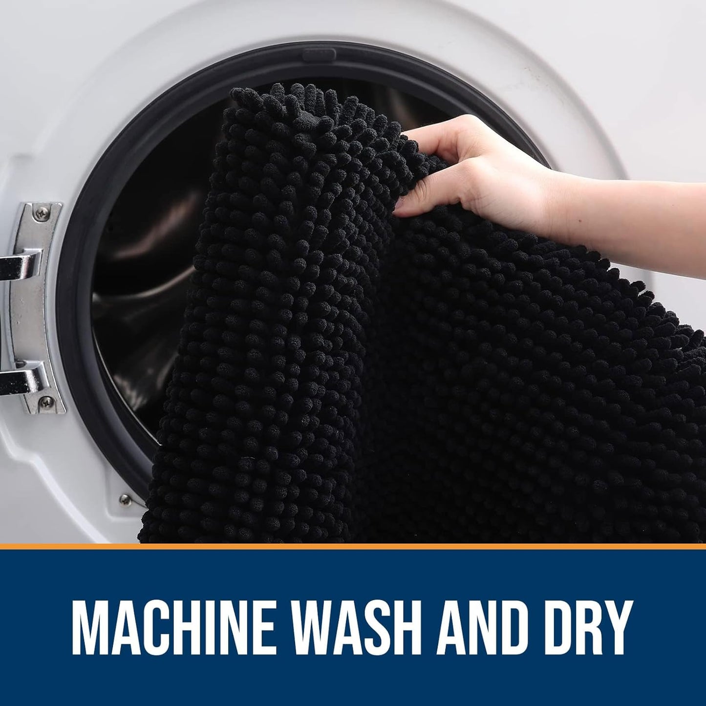 OLANLY Dog Door Mat for Muddy Paws 50x30, Absorbs Moisture and Dirt, Absorbent Non-Slip Washable Doormat, Quick Dry Chenille Mud Mat for Dogs, Entry Indoor Entryway Carpet for Inside Floor, Black