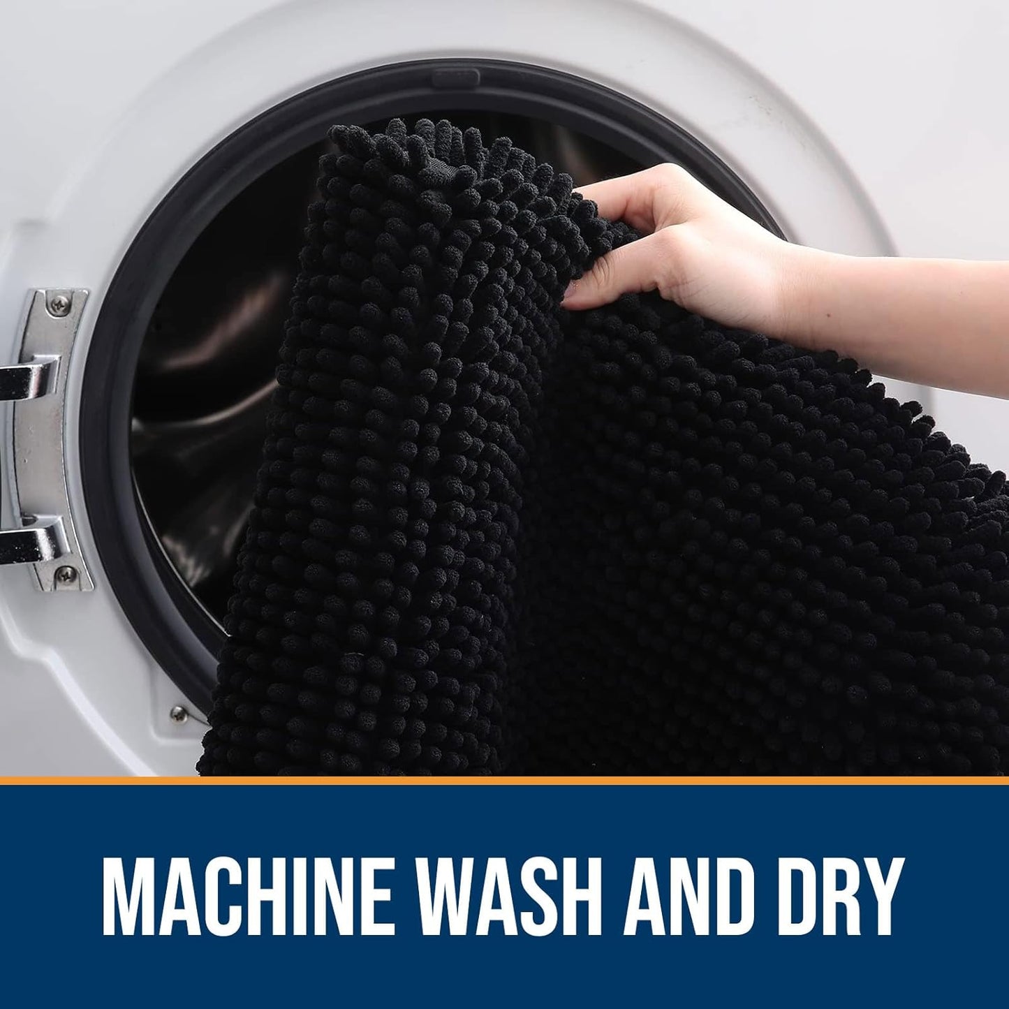 OLANLY Dog Door Mat for Muddy Paws 44x24, Absorbs Moisture and Dirt, Absorbent Non-Slip Washable Doormat, Quick Dry Chenille Mud Mat for Dogs, Entry Indoor Entryway Carpet for Inside Floor, Black