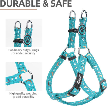 PUPTECK No Pull Dog Harness Soft Adjustable Basic Nylon Step in Puppy Vest Outdoor Walking with ID Tag, Moon Star Sky Blue, S