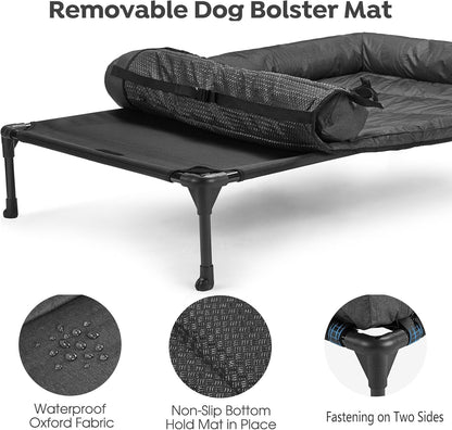 Veehoo Cooling Elevated Dog Bed Add Removable Waterproof Bolster Cushion Mat, Raised Pet Cot with Breathable Teslin Mesh, No-Slip Feet, Dog Sofa Bed for Indoor Outdoor, Medium, Black CWC2331B