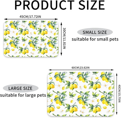 Tropical Lemon Leaves Dog Food Mat Absorbent Bowl Mats No Stains Quick Dry Waterproof Pet Cat Placemats for Food and Water, 30x45cm
