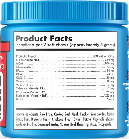 LEGITPET Dog Vitamins - 30 Multivitamins Chews w/Glucosamine Chondroitin, Probiotics Digestive Enzymes and Omegas - Supplement for Overall Health - Joint Support, Immune Health, Skin and Heart Health