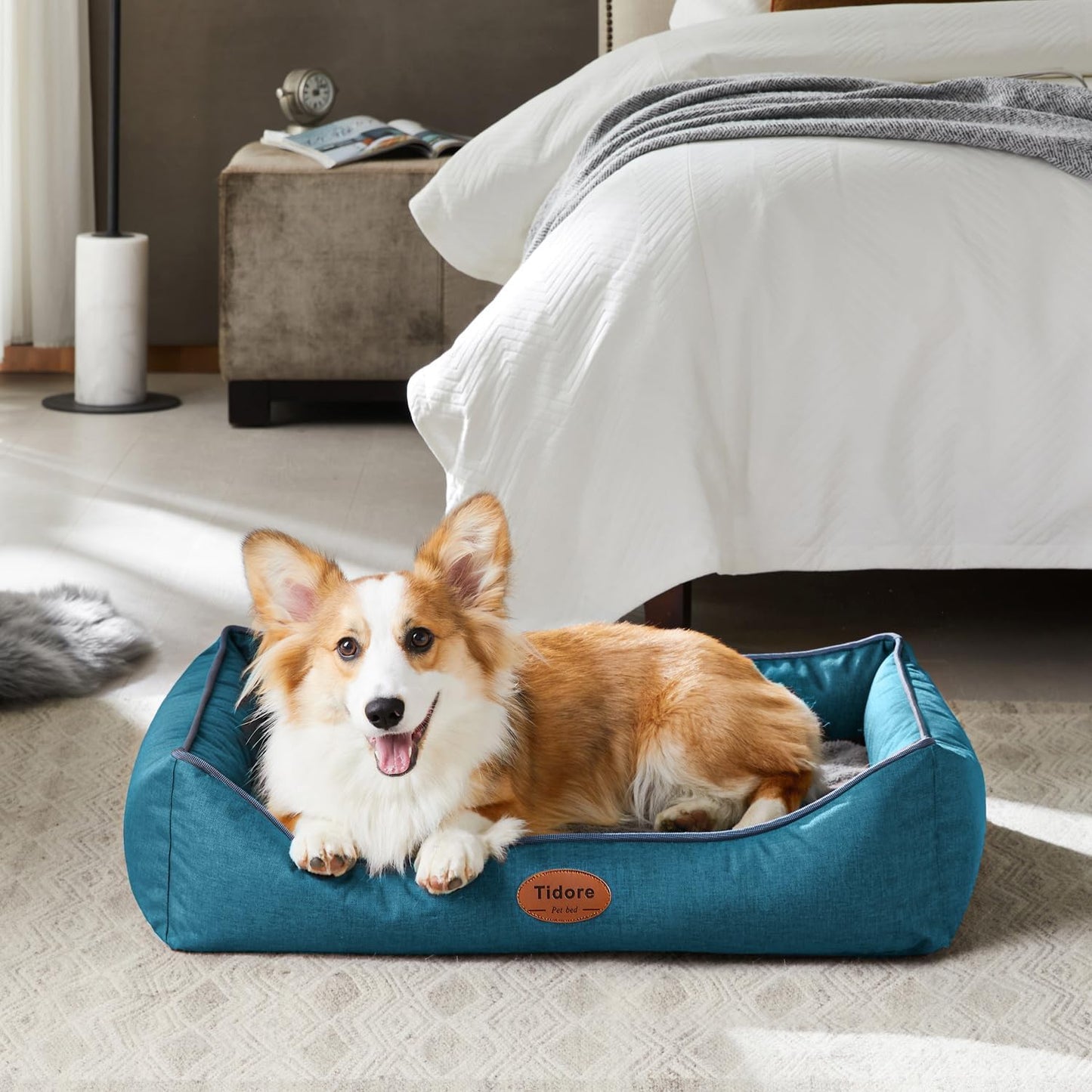 Orthopedic Dog Beds for Medium Dogs, Durable Egg Crate Foam Sofa Dog Bed wit Washable Removable Cover,Waterproof Lining,Pet Bed for Large Dogs (Peacock Blue, 31.5" L x 25.2" W x 7" Th)