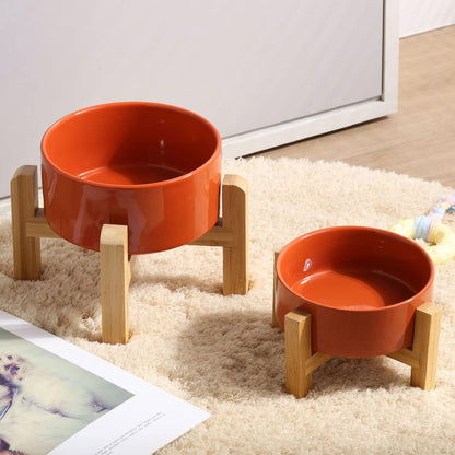 Petygooing 28 OZ Rust Red Elevated/Raised Ceramic Dog Bowl for Small and Medium Breeds, Dog Food Water Dish with Stand,Pet Feeding Bowl with Anti Slip Rubber for Cats Small and Medium Dogs (3.6 Cups)