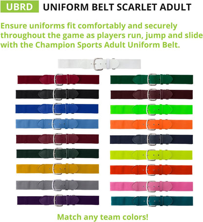 Champion Sports Baseball/Softball Uniform Belt, Comfort Stretch Fit Durable Syntex Tab - Youth & Adult Sizes, Multiple Colors