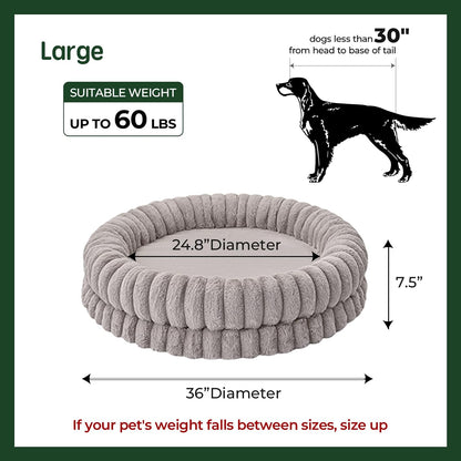 BALANCE Luxury Donut Dog Bed, 36 Inches Round Dog Beds Large Sized Dogs Washable, Orthopedic Calming Dogs Bed for Pets with Anti-Slip Bottom, Oatmeal