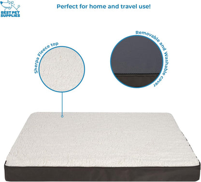 Best Pet Supplies Cute Dog Crate Mat Flat Bed with Waterproof Exterior, Thick Orthopedic Egg Foam Mattress, and Soft Sherpa Fleece Cover for Small, Medium, and Large Breeds - Brown, 24X16X3