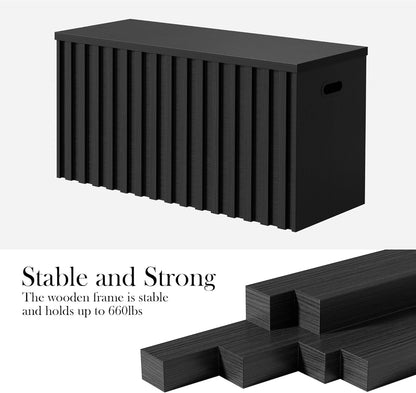 UEV Storage Bench,39.4" Wood Box, Storage Trunk with 2 Safety Hinges, Ottoman Storage Chest, Fluted Storage Bench for Bedroom, Entryway, Living Room(Black)