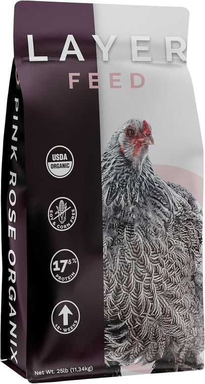 Layer Pellet Feed, 25lbs - Non-GMO, High-Protein Poultry Feed for Healthy Hens & Nutritious Eggs, 17.5% Protein - USDA Certified Organic Blend, Soy & Corn-Free