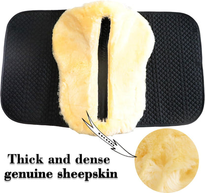 Woolous Dressage Saddle Pad, English Saddle Pad with Sheepskin Trim, Lambskin Wool Fleece Lining, Square Saddle Pad for Equestrian Riding, Comfortable & Shock Absorbing