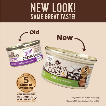 Wellness CORE+ Digestive Health Pate Adult Wet Cat Food, Natural, Protein-Rich, Grain Free, 3 Ounce, 12 Pack (Turkey)