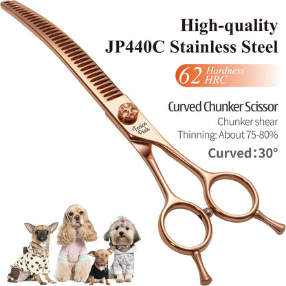 Fenice Peak Professional Dog Grooming Scissors Pet Curved Chunker Shears 7.0'' Extremely Sharp Blades 440C Steel Thinning Scissors Durable Smooth Motion & Fine Cut for Dogs and Cats