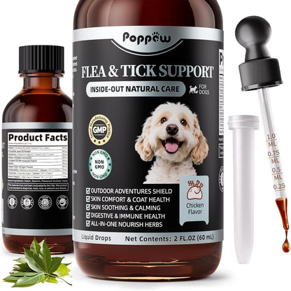 Flea & Tick Drops for Dogs – Natural Prevention with Neem, Oregano – Oral Flea &Tick Support, Long-Lasting Liquid Treatment with Skin Care for Puppy All Breeds & Sizes, Chicken Flavor, 2 FL Oz