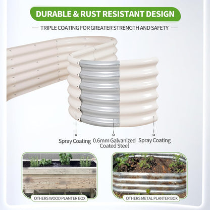 Galvanized Raised Garden Bed - 4x2x1.4FT Metal Planter Boxes Outdoor | Oval Steel Raised Bed Kit for Gardening with Protective Tape, Gloves for Vegetables, Flower, Herb (White)