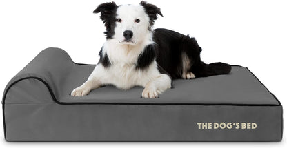 The Dog’s Bed Orthopedic Headrest Dog Bed Large Grey/Black 40x25, Memory Foam, Pain Relief: Arthritis, Hip & Elbow Dysplasia, Post Surgery, Lameness, Veterinary Approved, Waterproof Washable Cover