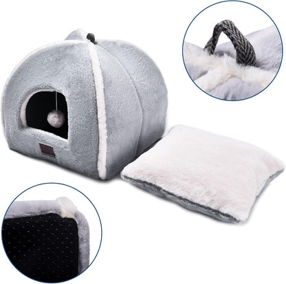 Cat Bed for Indoor Cats - Cat Cave Bed Cat House Cat Tent with Removable Washable Cushioned Pillow, Soft and Self Warming Kitten beds,Cat Beds & Furniture,for Small and Medium Pet Bed.