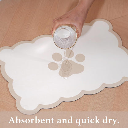 Ralxion Scalloped Dog Feeding Mat, Absorbent Mats for Dog Food and Water Bowl, Dispenser, Cute Elegant Aesthetic Khaki Beige Scallop Pet Placemat for Dogs, Cats, Puppy Accessories, 14" X 19”