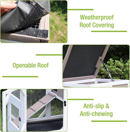 GUTINNEEN Rabbit Hutch Indoor Outdoor 2 Story Bunny House on Wheels Wood Rabbit Cage with 2 Pull Out Trays Guinea Pig Cage