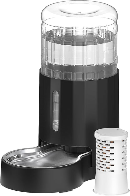 CZPET Automatic 4L Filter Dog and Cat Water Dispenser with Stainless Steel Bowl Gravity Waterer,Large Capacity and Drinking Area Noise-Free for Pets (Black)
