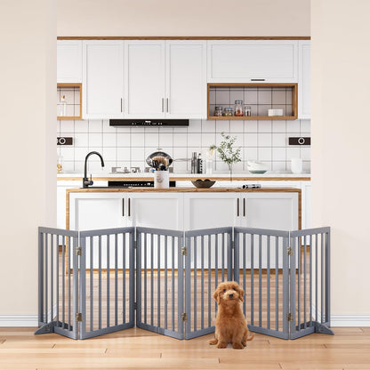 Dog Gate for Stairs 37-110" Wide, Fully Assembled Foldable Dog Gates for Doorways House, Freestanding Pet Gates for Dogs, Doogie Puppy Fence Gate