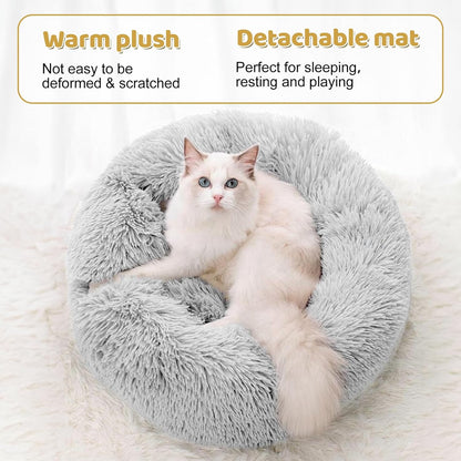 Odoland Cat Tunnel Bed with 20 Cat Toys - Indoor Plush Kitten Couch, Detachable Cats Cave Donut Tunnel & Soft Kitten Toy Set - Cozy Cat Furniture, White