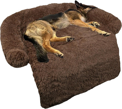 GGIB Calming Dog Bed Fluffy Plush Dog Mat for Furniture Protector with Removable Washable Cover for Large Medium Small Dogs and Cats (Large, Coffee)