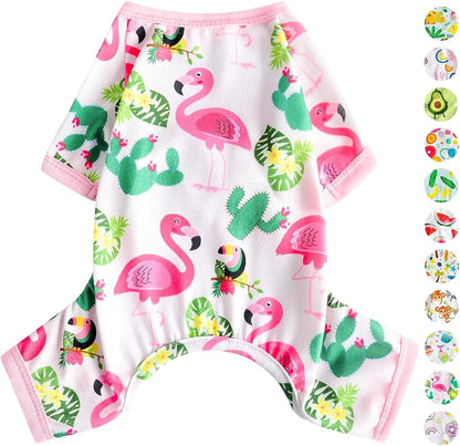 Dog Pajamas Pjs Summer Dog Clothes for Small Dogs Girl - Boy - Medium Size Dogs, Soft Stretchy Puppy Clothes Doggie Onesies Fall Cat Pet Jammies Outfit Tropical Flamingo, Pink