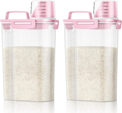 TBMax Rice Container 2 Pack 5 Lbs Cereal Container Storage, Kitchen Pantry Food Storage Holder with Cup, Small Pet Dog Cat Food Container -Pink