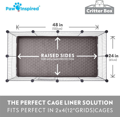 Paw Inspired Critter Box | Washable Guinea Pig Cage Liners with Raised Sides | Fleece Bedding for Guinea Pigs Rabbits, Hamsters, Small Animals | Edge Protected Pee Pads (2x4 (12" Grids))
