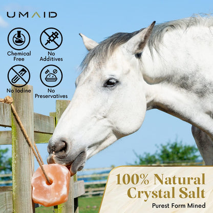 UMAID Himalayan Salt Lick 6 lbs On Rope for Horse, Deer, Goat, and Livestock Animals - Himalayan Salt Block 1 Pack