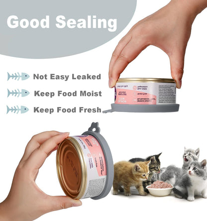 Comtim Cat Food Can Covers Lids for 5.5 oz Cans, 2 Pack Silicone Cat Food Can Lids for 5.5 oz 5.3 oz Cans...Pet Food Can Covers Reusable Can Toppers Savers for Wet Food (Grey)