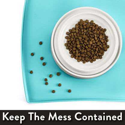 CatGuru Cat Food Mat, Small & Large Pet Feeding Mat, 100% Waterproof Cat Placemat for Food and Water, Non-Slip Silicone Mats for Cats Bowls or Water Fountain (Large, Aruba)