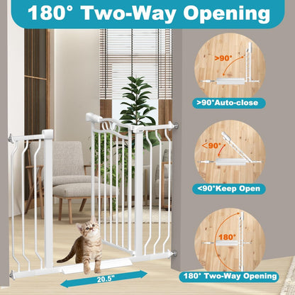 29.9-33.4 in Wide Baby Gate for Stairs Doorways, Auto Close Child Safety Gates Indoor for Dogs Pets, Pressure Mounted Metal Barrier Kids Toddler Door Walk Through, 30" Tall, White