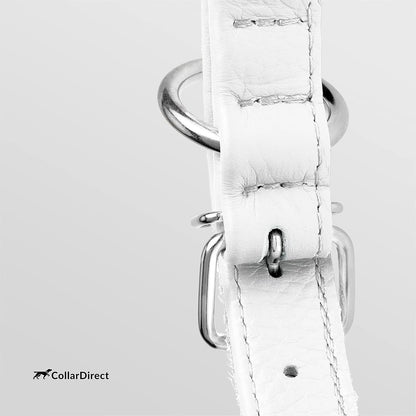 CollarDirect Rolled Leather Dog Collar, Soft Padded Round Puppy Collar, Handmade Genuine Leather Collar Dog Small Large Cat Collars 13 Colors (6-7 Inch, White Textured)