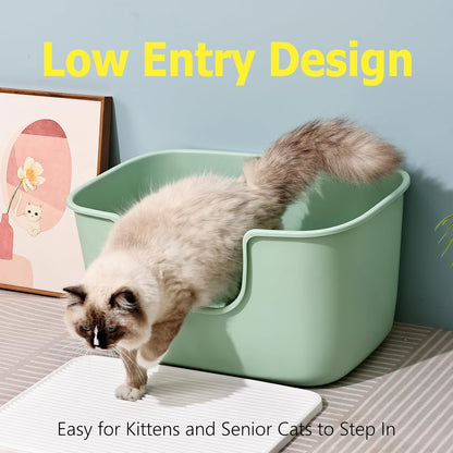 SpaceTime Extra Large Litter Box with High Sides,XL Low Entry Multi Cat Litter Pan for Kittens,Jumbo Litter Boxes for Big Cats,Anti-Splashing Cat Boxes for Indoor Cats,Easy to Clean (AvocadoGreen)