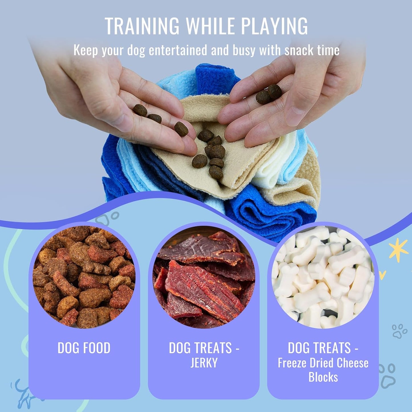 Pet Snuffle Ball, Puzzle Sniffing Interactive Dog Ball for Blind Dogs Training Stress Relief Dog Enrichment Toys Treat Machine Washable (15cm, Serenity Blue)